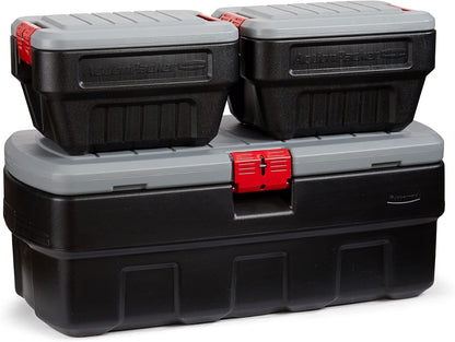 Rubbermaid ActionPacker 35 Gallon, Made in USA, Lockable Plastic Storage Bin with Lid and Wheels- Outdoor, Industrial, Rugged, Camping Gear and Truck Bed Storage - Gray and Black