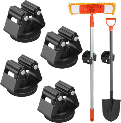 MUTUACTOR Heavy Duty Magnetic Broom Holder,Anti-slip Magnetic Tool Rack with Top Utility Shelf, Easy Assembly Broom Mop Organizer for Refrigerator Metal Cabinet Laundry Room Kitchen,3-Clamps 4-Hooks