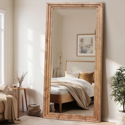65"x22" Full Length Mirror Solid Wood Frame Floor Mirror with Stand for Living Room, Bedroom Hanging Standing or Leaning, Brown