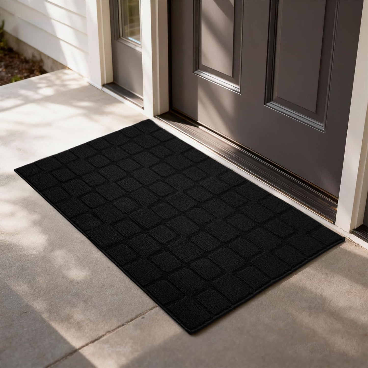 Front Door Mat Outside Entrance, Outdoor Indoor Door Mats for Entryway, Entrance, Entry, Patio, Waterproof Non Slip Doormat, Low-Profile, 20" × 31.5“, Black