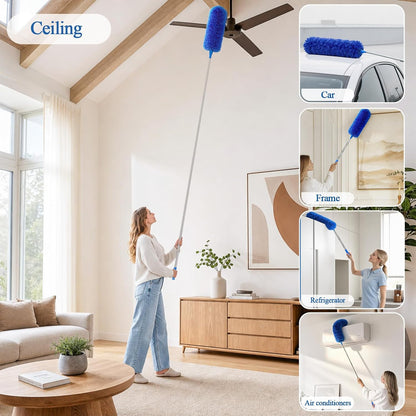 DELUX Microfiber Feather Duster Extendable Duster with 100 inches Extra Long Pole, Bendable Head & Long Handle Dusters for Cleaning Ceiling Fan, High Ceiling, Blinds, Furniture & Cars Gray