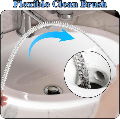 2Pcs Drain Cleaning Brush, Long Drain Clog Remover Tool 23.6inch, Pipe Brush Cleaner with Nylon Bristle, Sink Drains Cleaner Flexibly Bendable for Toilet, Kitchen Sink, Bathroom Hair Clogging, Shower