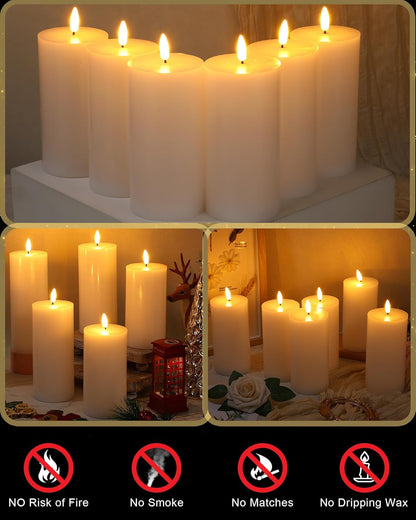 VIHOSE 9 Pack White Flameless Candles Set with Remote and Timer Flickering Flameless Battery Candles Flat Top LED Pillar for Wedding Outdoor Home Festival Decoration(D 3'' H 4'' 5'' 6'')