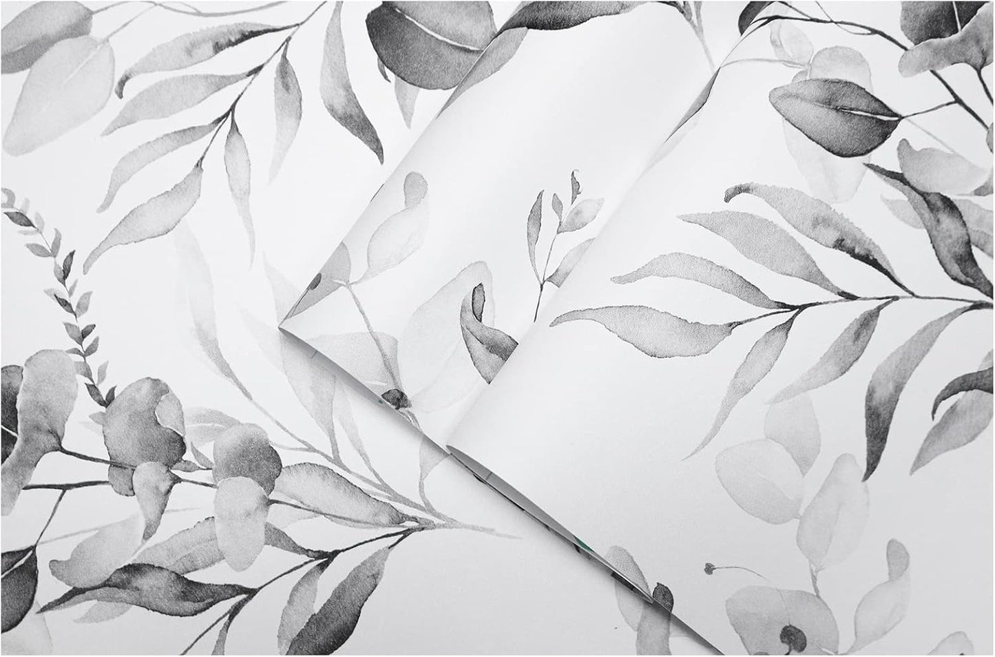 HAOKHOME Peel and Stick Wallpaper Boho Green/White Botanical Leaf Floral Wall Mural Home Nursery Decor Renter Friendly Wallpaper 17.3in x 9.8ft