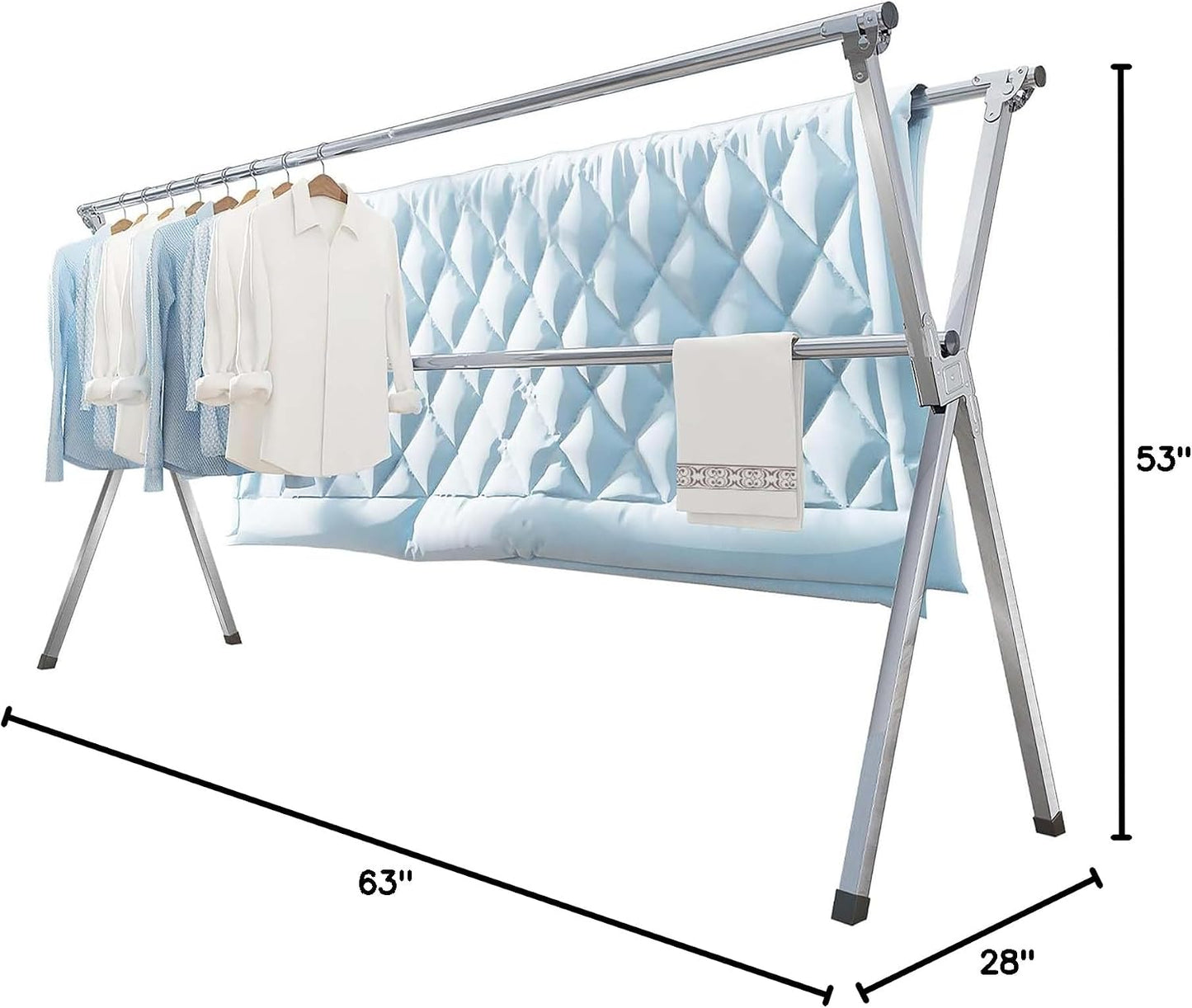 Vikaqi Clothes Drying Rack 79 Inches Folding Indoor Outdoor, Drying Rack Clothing Collapsible, Foldable Laundry Drying Rack, Heavy Duty Stainless Steel Clothesline, Garmet Rack, 20 Hooks 12 Clips