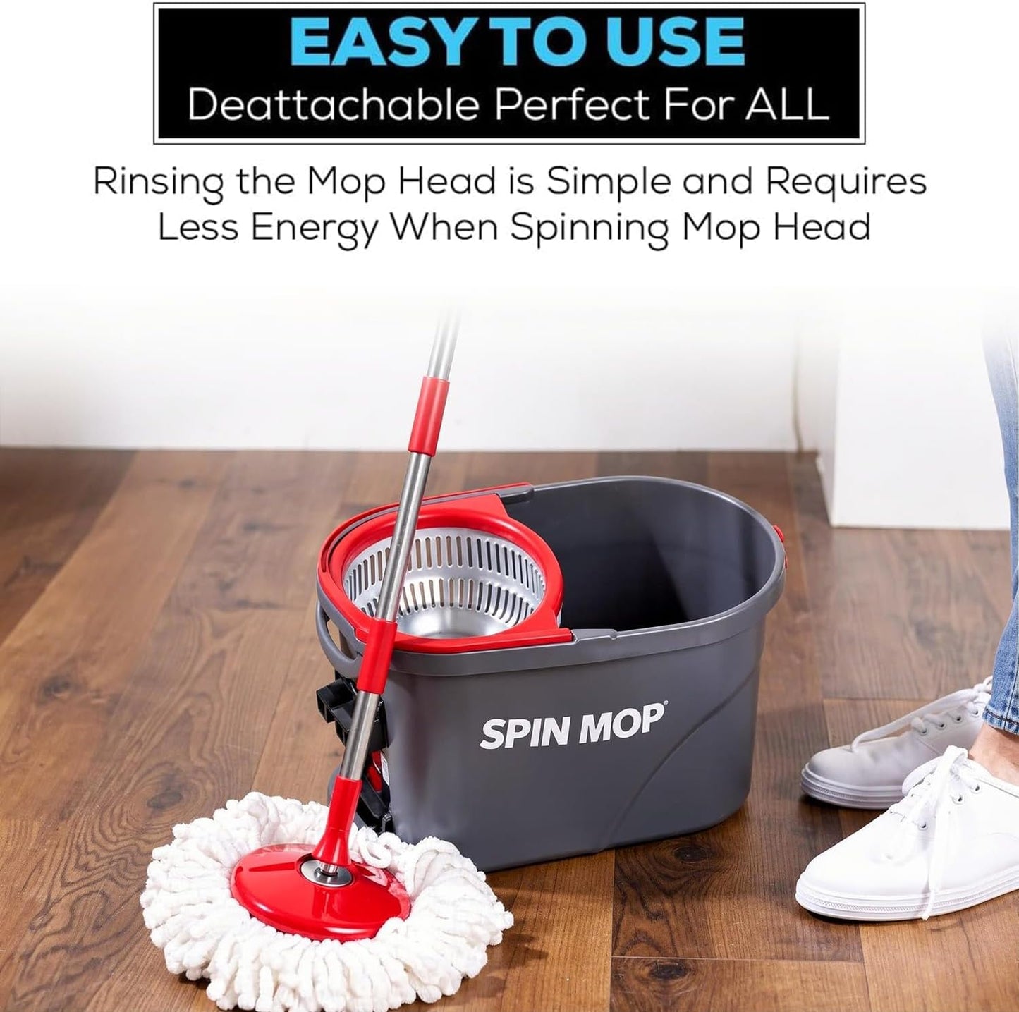 Simpli-Magic 79349 Spin Mop Cleaning System with 3 Microfiber Mop Heads, Red/Black