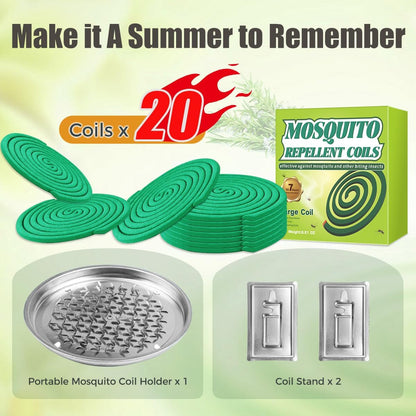 20 Pack Mosquito Repellent Coils, Natural Citronella Incense for Patio & Outdoor - 7 Hour Long Lasting Bug Repellent for Yard, Camping & Deck - Plant Based Insect Control with 1 Holder 2 Stands