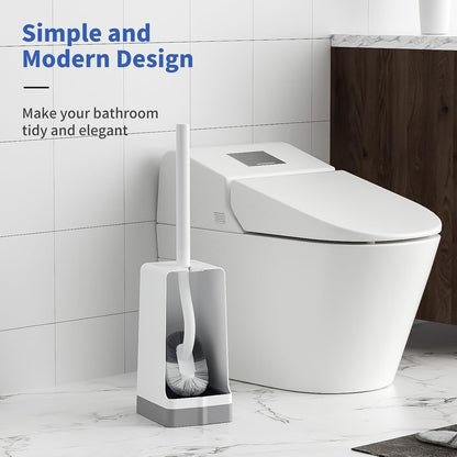 Marbarsse Bathroom Toilet Bowl Brush and Holder, Curved Design Toilet Brush for Deep Cleaning Under Rim, Best Toilet Brush Set, Easy Handy CompactToilet BowlCleaner Brush for Bathroom, 1 Pack