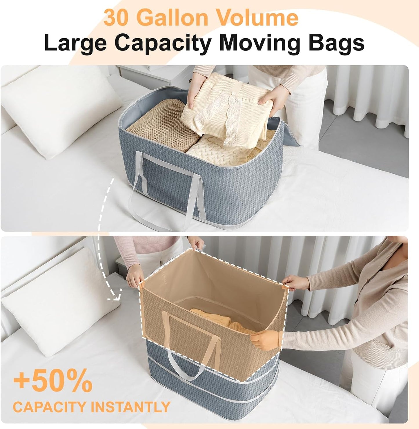 Comforter Storage Bag - Large Capacity Blanket Storage Bags 3-Layer Ultra Space Saving Self Compression Organizer, Washable Compression Bags for Storage Comforter Blanket, 2-Pack, Beige