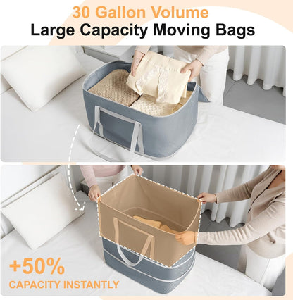 Comforter Storage Bag - 130L Large Capacity Blanket Storage Bags 4-Layer Ultra Space Saving Self Compression Organizer, Washable Compression Bags for Storage Comforter Blanket, 2-Pack, Beige