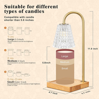 Hong-in Candle Warmer Lamp with Timer-Dimmable Adjustable Height Candle Lamp Warmer, Birthday Gifts for Women Mom Her, Housewarming Office Home Decor,Wax Warmer for Scented Wax Jar Candles