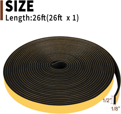 Yotache Self Adhesive Foam Gasket Tape 1/2" W X 1/2" T (New Adhesive Craft) for Doors Soundproofing Weather Seal Strip Insulation, 13 Ft Length