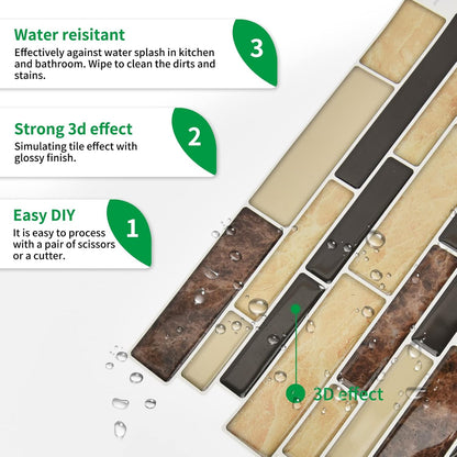 LONGKING Self-Adhesive Kitchen Backsplash, Marble Look Decorative Tiles (10 Tiles)