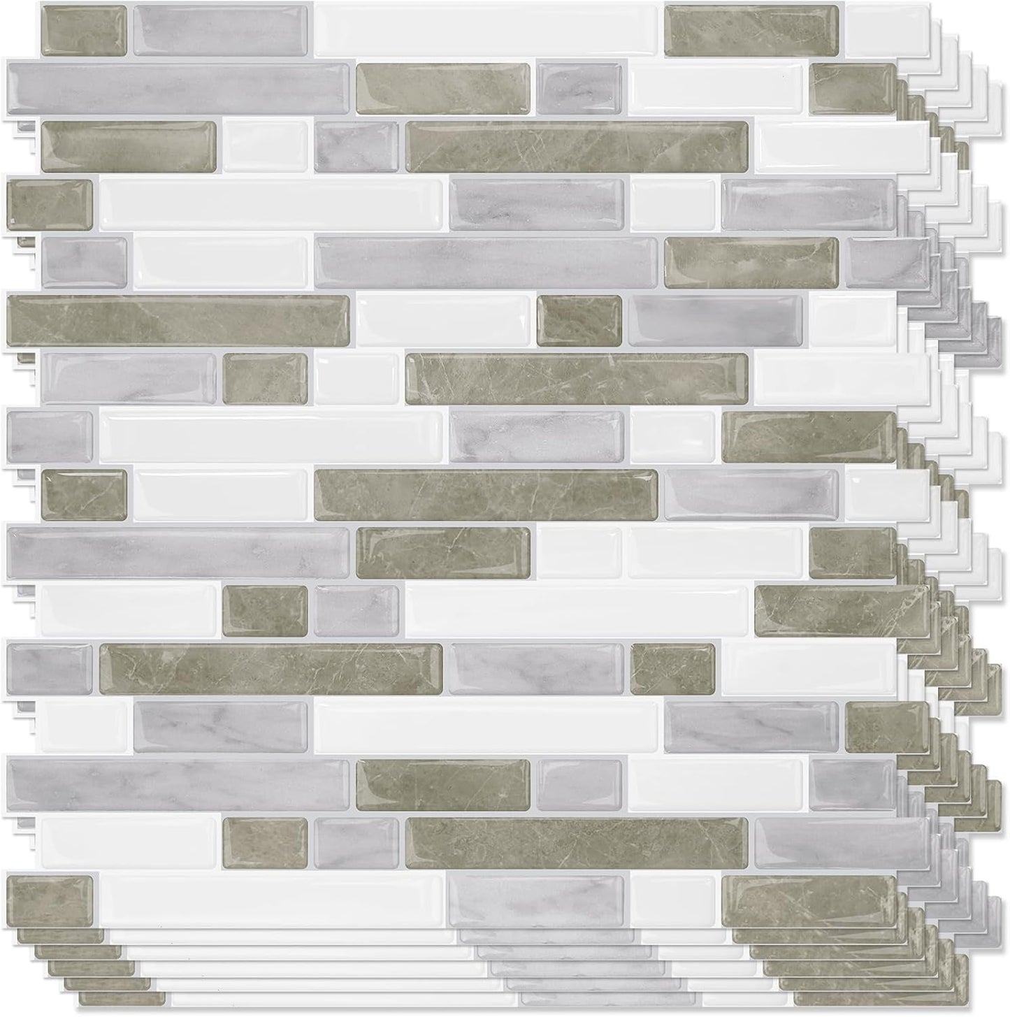 STICKGOO Thicker Design Peel and Stick, Self Adhesive Stick On Tile Backsplash for Kitchen and Bathroom, Beige & White, 12”×12”, 10 Sheets