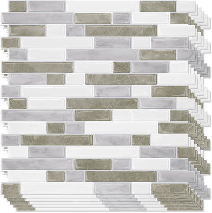 STICKGOO Thicker Design Peel and Stick, Self Adhesive Stick On Tile Backsplash for Kitchen and Bathroom, Beige & White, 12”×12”, 10 Sheets