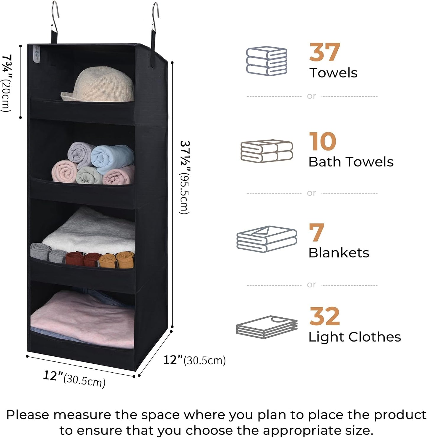 GRANNY SAYS 3-Shelf Hanging Closet Organizer and Storage, Collapsible Hanging Closet Shelves, Hanging Organizer for Closet & RV, Gray, 29 ½" H X 12" W X 12" D, 1-Pack