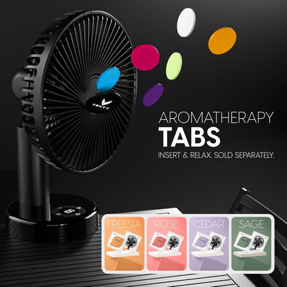 VENTY Portable Clip Fan - Rechargeable 10-Hour Battery Portable Fan - 360° Rotation & 90° Tilt - Stroller, Desk or Bedside - Aromatherapy & LED Light - USB-C cable & Carrying Pouch