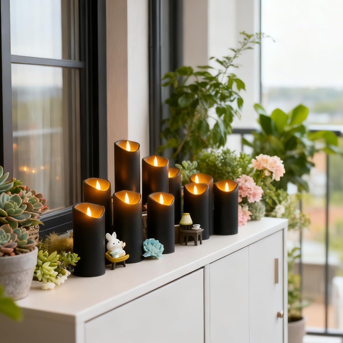 Nimiko Flameless Candles with Remote, Battery Operated Flickering Flameless Candles, LED Candles with Timer 2/4/6/8H, with Realistic LED Candles Set of 9 (D3 x H 3" 4" 5" 6" 7") (White)