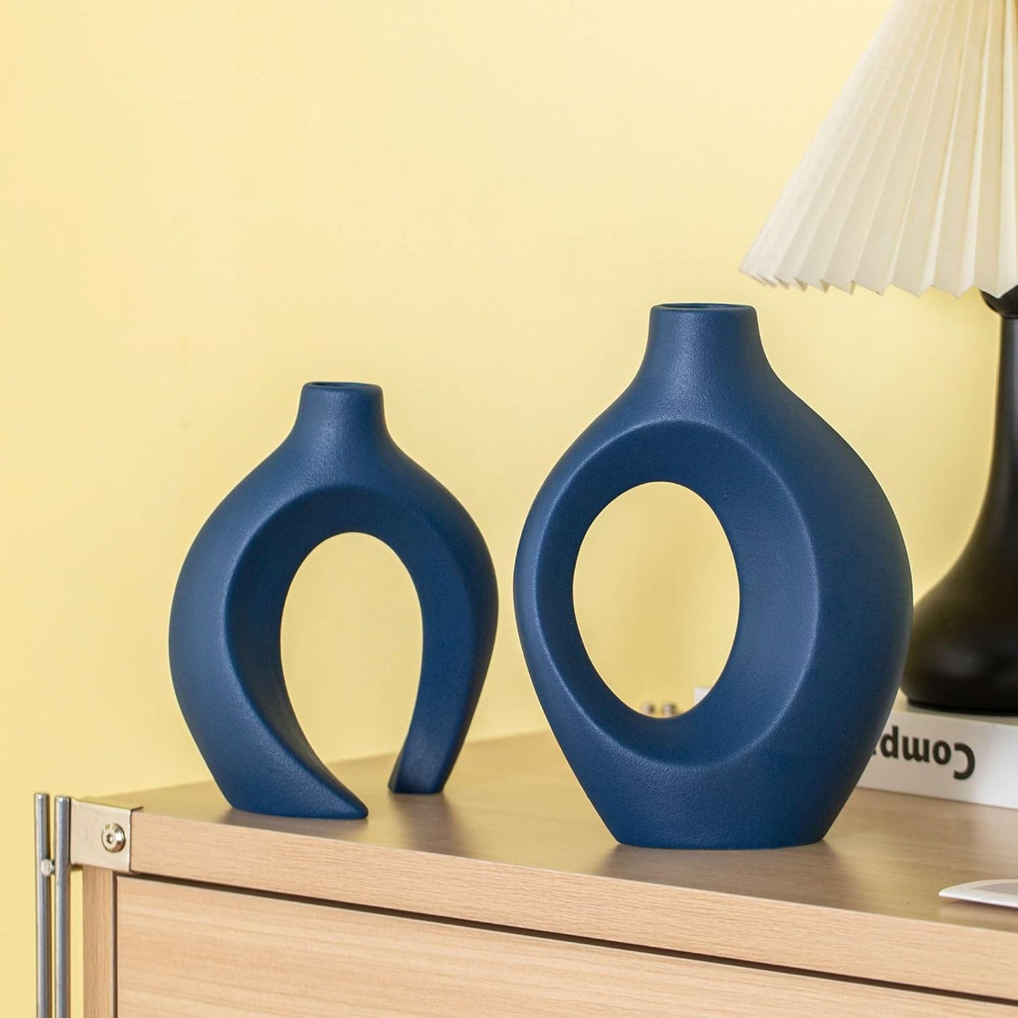 Levvohd Hollow Ceramic Vase Set of 2, Modern Nordic Minimalist Book Style Boho Aesthetic Vases for Home Decor Living Room Shelf Entryway Coffee Centerpiece Table Decorative (Cream White)