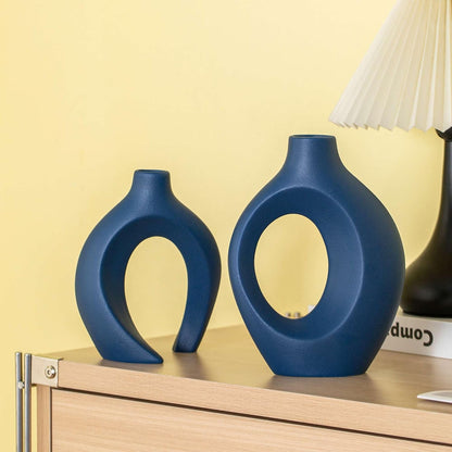 Levvohd Hollow Ceramic Vase Set of 2, Modern Nordic Minimalist Book Style Boho Aesthetic Vases for Home Decor Living Room Shelf Entryway Coffee Centerpiece Table Decorative (Cream White)