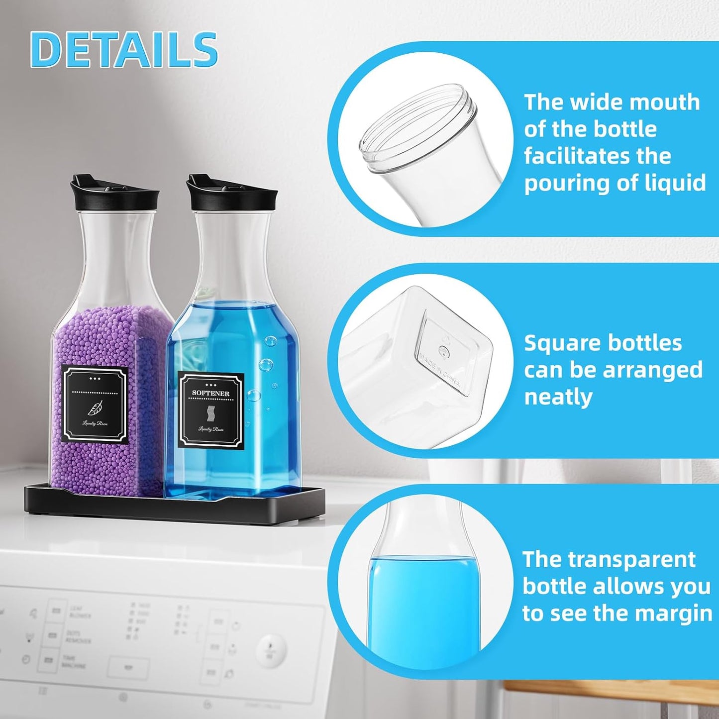 Laundry Detergent Dispenser,Laundry Soap Dispenser,Liquid Laundry Detergent Container,35OZ Fabric Softener Dispenser with Tray, Laundry Room Organization,Extra 4 Labels,White
