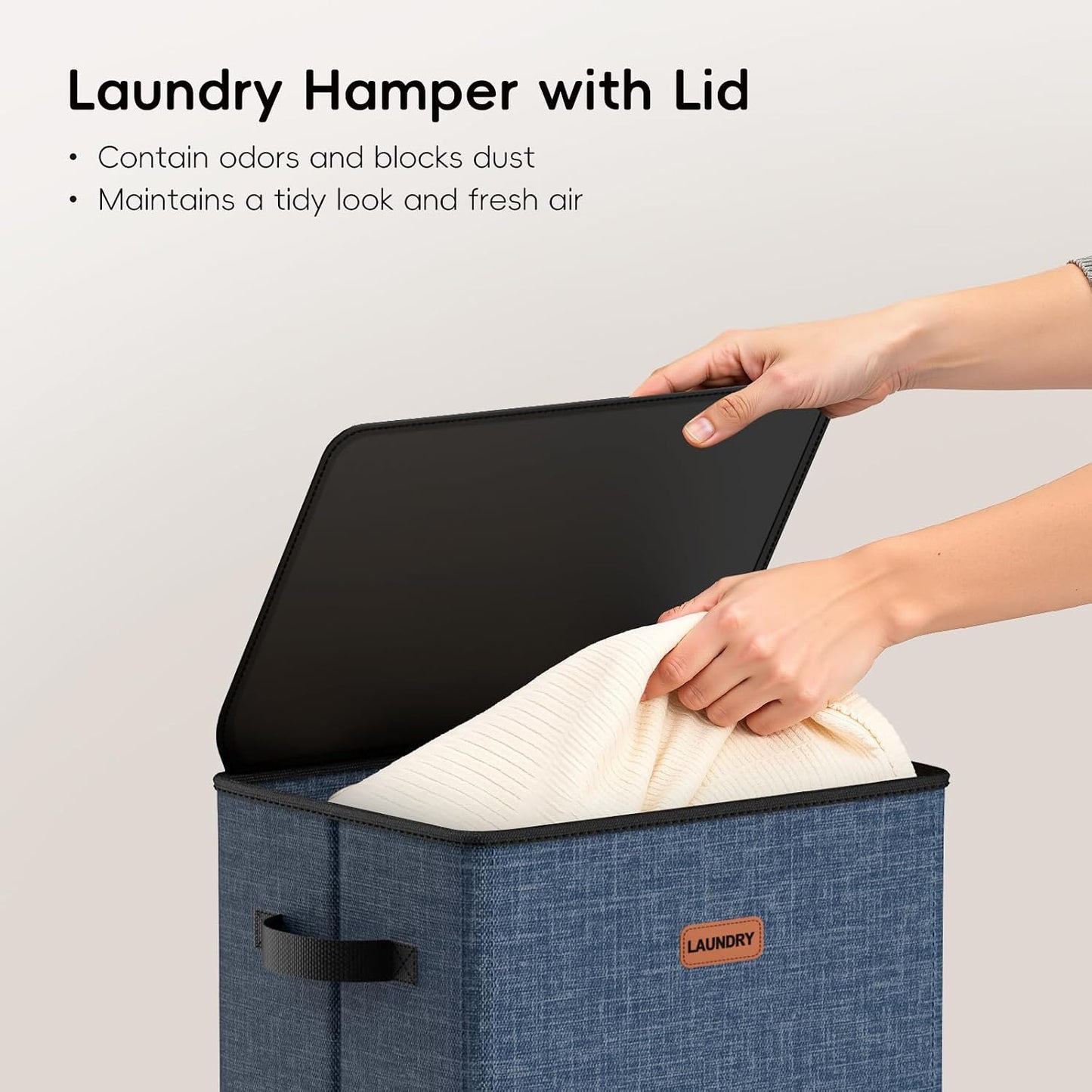 185L Laundry Hamper 3 Section, Laundry Hamper with Lid, Dirty Clothes Hamper with 3 Removable Washing Bags, Extra Large Laundry Basket Organizer for Bedroom, Laundry Room, Dorm - Black
