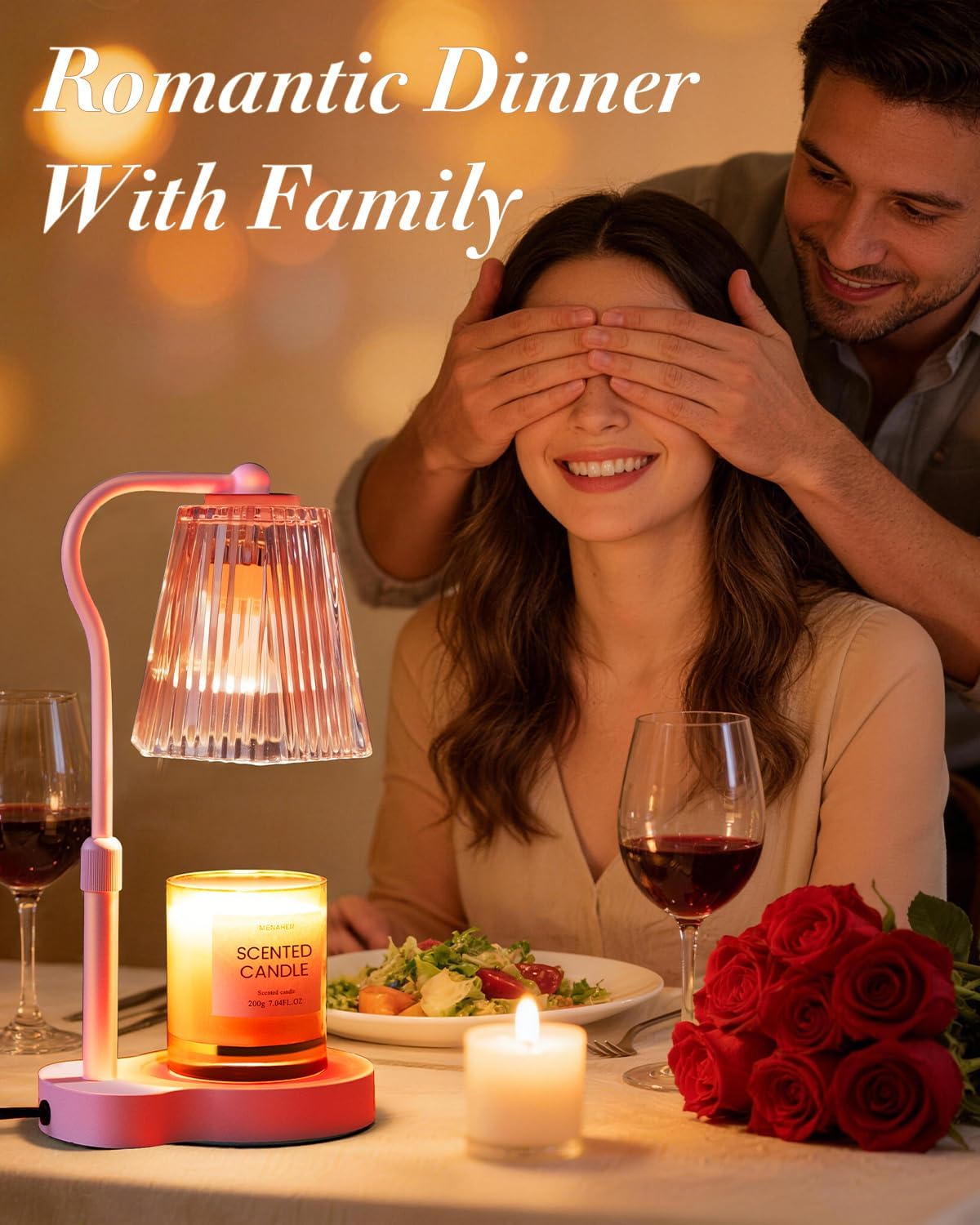 Candle Warmer Lamp with Timer & Dimmable Settings, Adjustable Height Flameless Scented Wax Melter for Jar Candles, Elegant Home Decor Warmer Lamp with 2 Bulbs, Gift for Women Mom Friend Family, Black