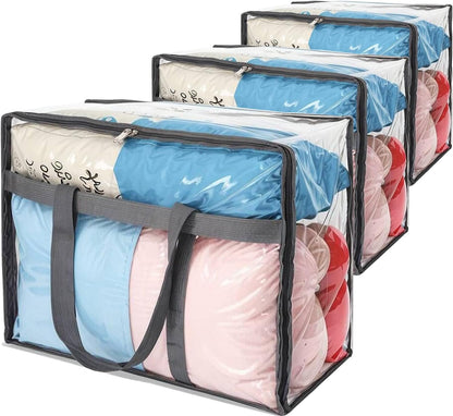 110L Large Capacity Clear Storage Bags with Zipper for Comforters, Blankets, Bedding, Quilts, Pillows – Plastic Storage Bags for Organizing Seasonal Clothes and Household Items