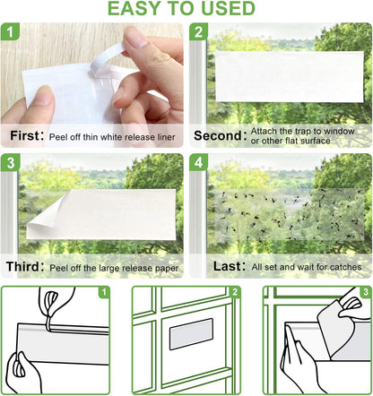 LFSYS 50 Pack Window Fly Trap, Fruit Fly Traps for Indoors, Fly Paper Sticky Strips, Fly Traps for Indoors Clear