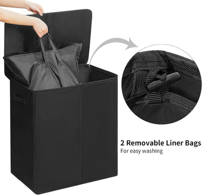 WOWLIVE 180L Laundry Hamper with Lid 3 Section,Large Laundry Basket with Removable Bags and Handles,Collapsible Dirty Clothes Hampers for Laundry,Laundry Basket Organizer for Laundry Room,Dorm,Beige