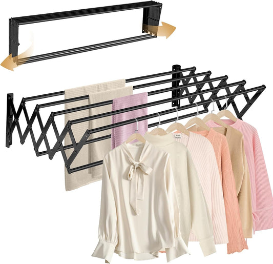 XL-31.5" Wall Mounted Clothes Drying Rack, 130 LBS Large Capacity Rustproof Retractable Clothes Rack, Collapsible Drying Rack Easy to Install with 7 Drying Rods, Space Saving for Laundry-White
