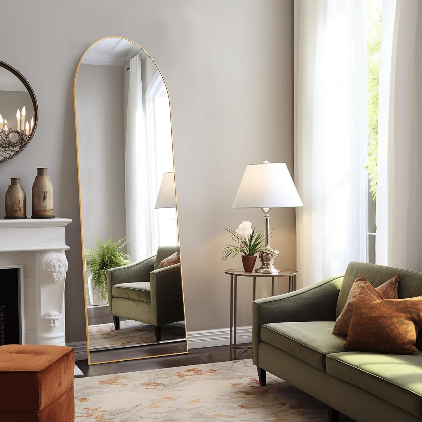 Arched Mirror Full Length, Upgraded 16"x59" Body Wall Mirrors with Shatter-Proof Glass, Floor Standing, Hanging or Leaning, Tall Arch Mirror with Stand Aluminum Alloy Frame for Bedroom Cloakroom