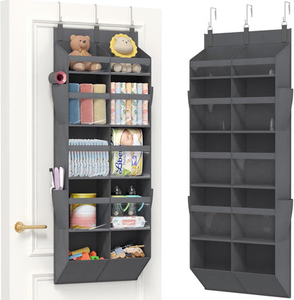 Lifewit 1 Pack Over the Door Organizer, 5 Section Clear Window Hanging Storage with 4 Side Pockets, Sturdy Anti Tilt 40 lbs Load Behind Door for Closet, Bedroom, Bathroom, Nursery, Dorm, Dark Gray