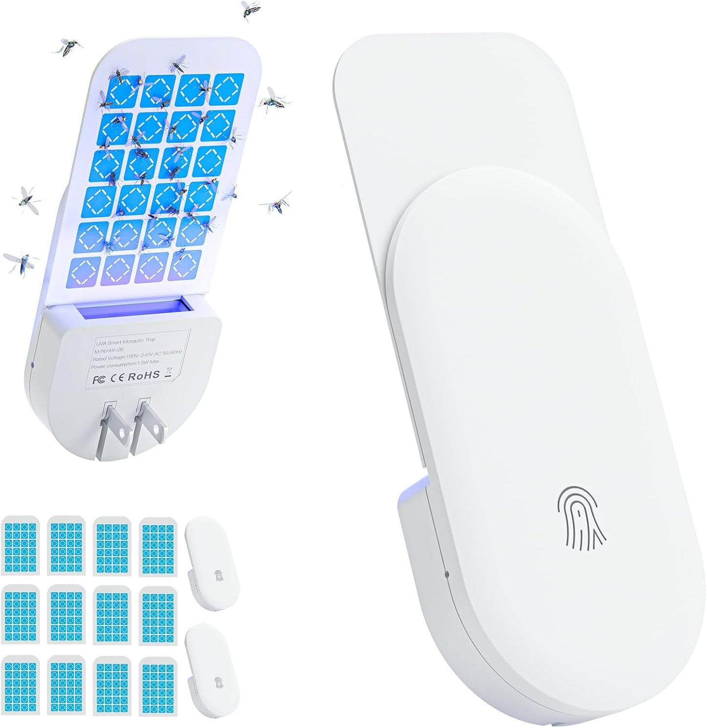 TIENBE Flying Insect Trap, 2 in 1 Indoor Plug-in Fruit Fly Trap, 1 Trap White and 6 Glue Cards, Fruit Fly Traps for Gnat, Moth, Mosquito, Suitable for Every Part of The Home