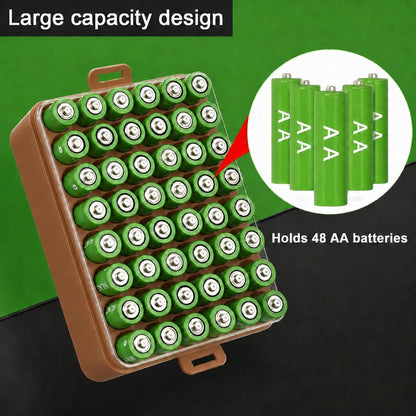 ALCYON Battery Organizer Storage Case, Battery Vault Box Container for 48pcs AA Batteries, Plastic Clear Protective Battery Holder for Travelling/Home/Office (Black, Large)