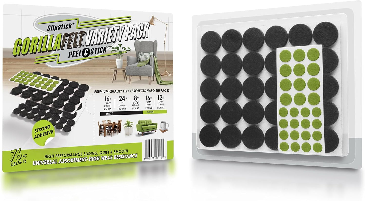 GorillaFelt Chair Leg Floor Protectors/Felt Chair Glides (Set of 16) Tap-On Felt Furniture Pads Guaranteed to Stay On, 1 Inch Round Chair Sliders