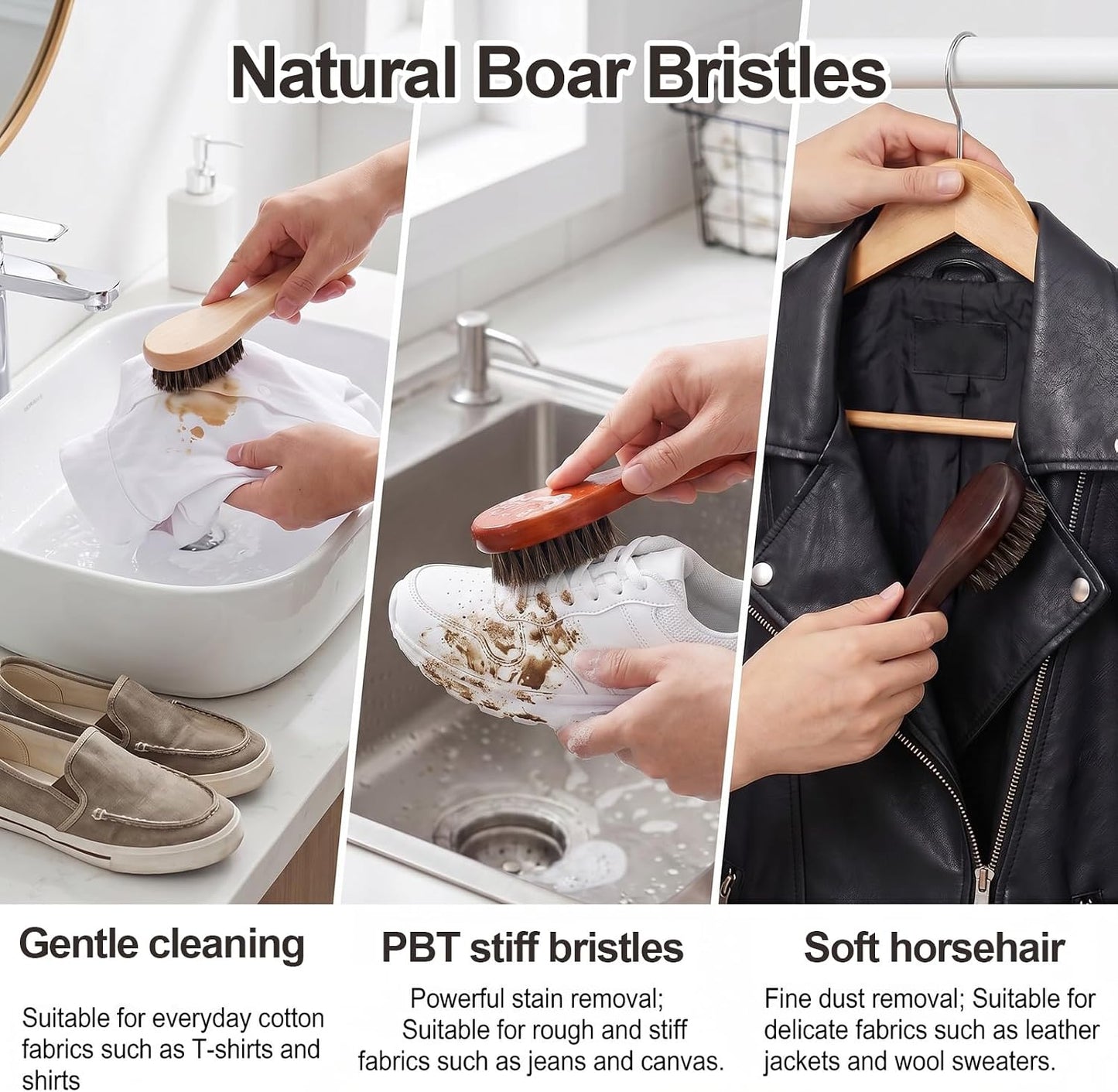 3 Pcs Wooden Laundry Stain Brush, Soft Bristle Brush Stain Remover Dauber Brushes with Round Head, Stain Tool Remover for Delicate Fabric, Cotton, Linens