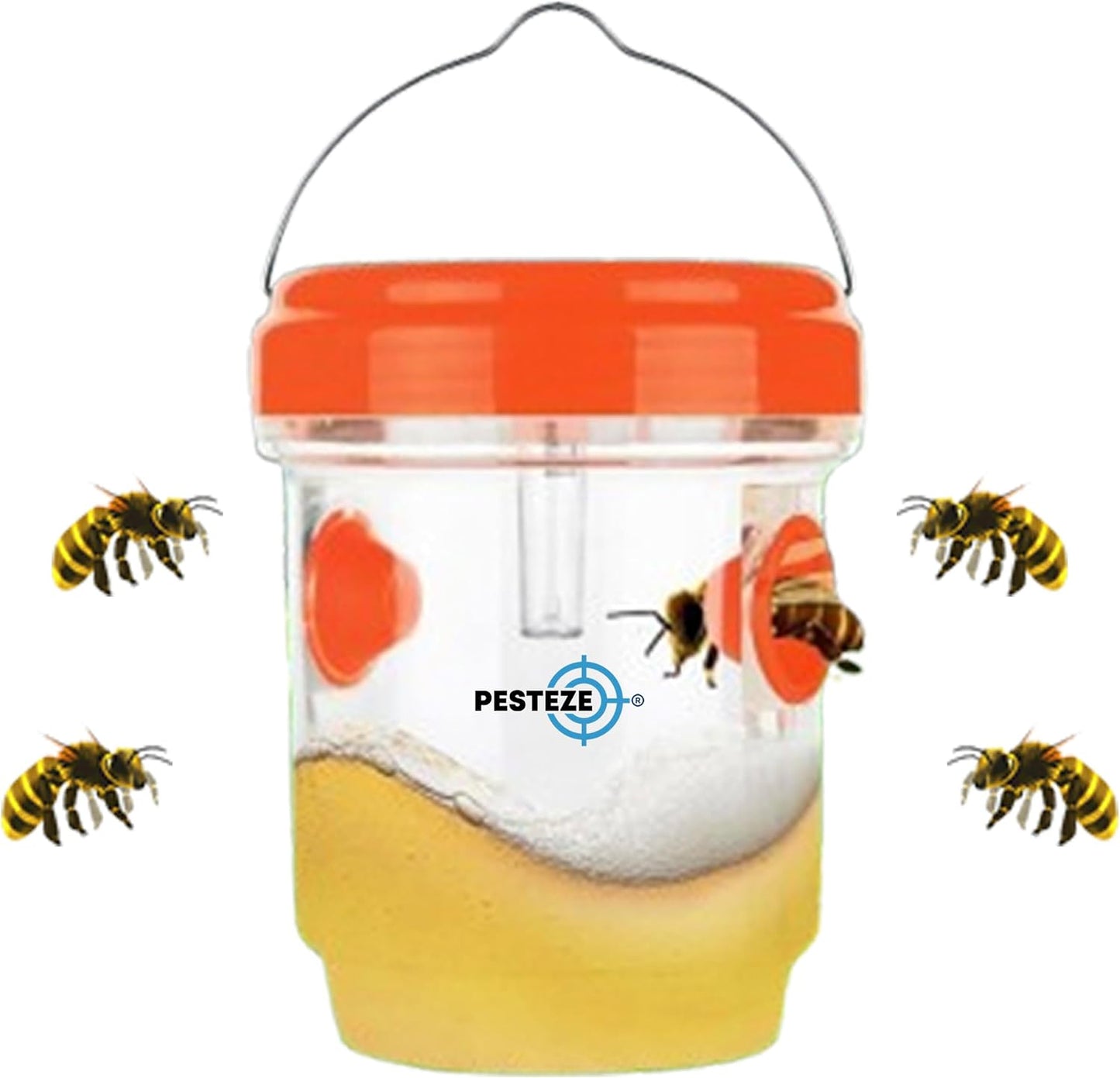 PESTEZE USA 2 Pack Reusable Solar Hanging Wasp Trap with LED Light [Orange, 3.5×4.4 in]–Attracts & Stop Wasps, Hornets, Yellow Jackets & Flying Insects Safely, Waterproof Outdoor Trap