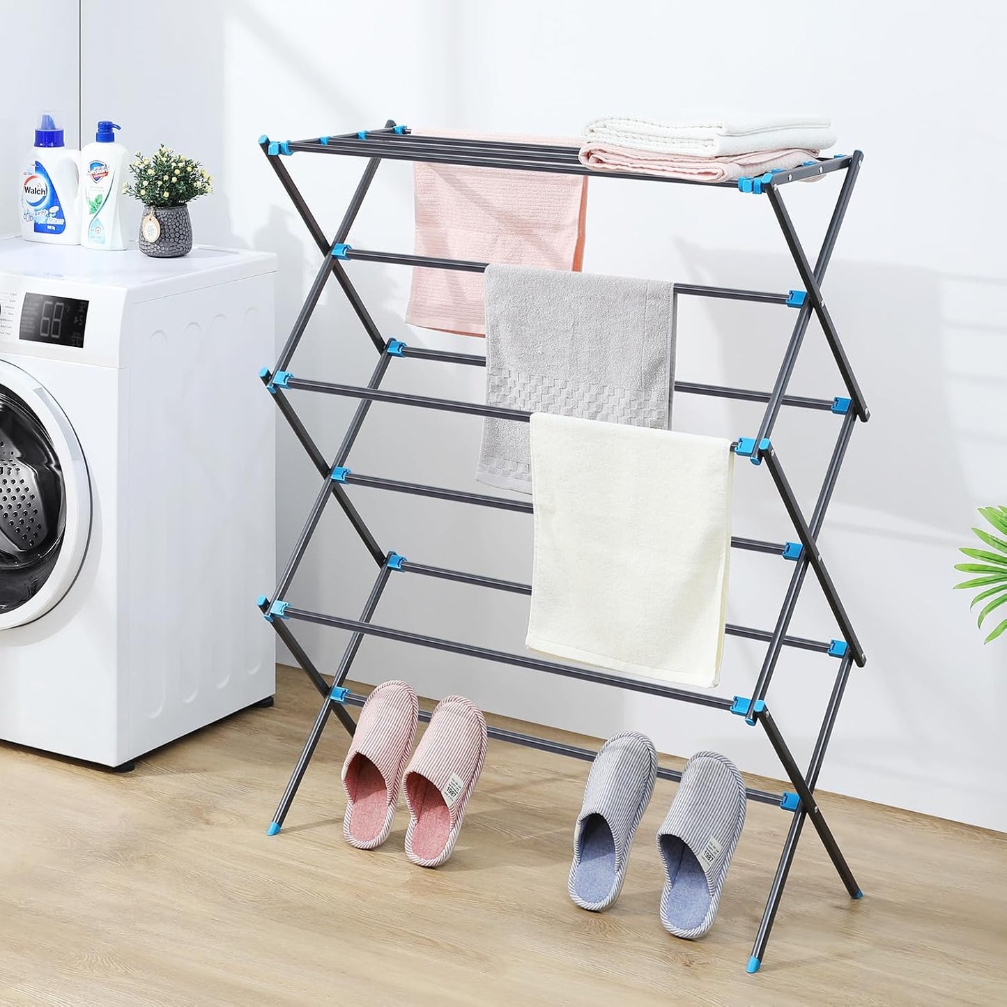 APEXCHASER Extra Large Clothes Drying Rack, Foldable & Extendable Laundry Rack with Adjustable Size (20.87"-35.43" L), Space-Saving, Rust-Resistant Frame for Indoor/Outdoor Use, White