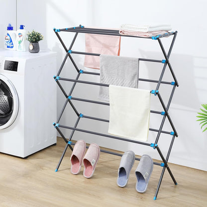 APEXCHASER Extra Large Clothes Drying Rack, Foldable & Extendable Laundry Rack with Adjustable Size (20.87"-35.43" L), Space-Saving, Rust-Resistant Frame for Indoor/Outdoor Use, White