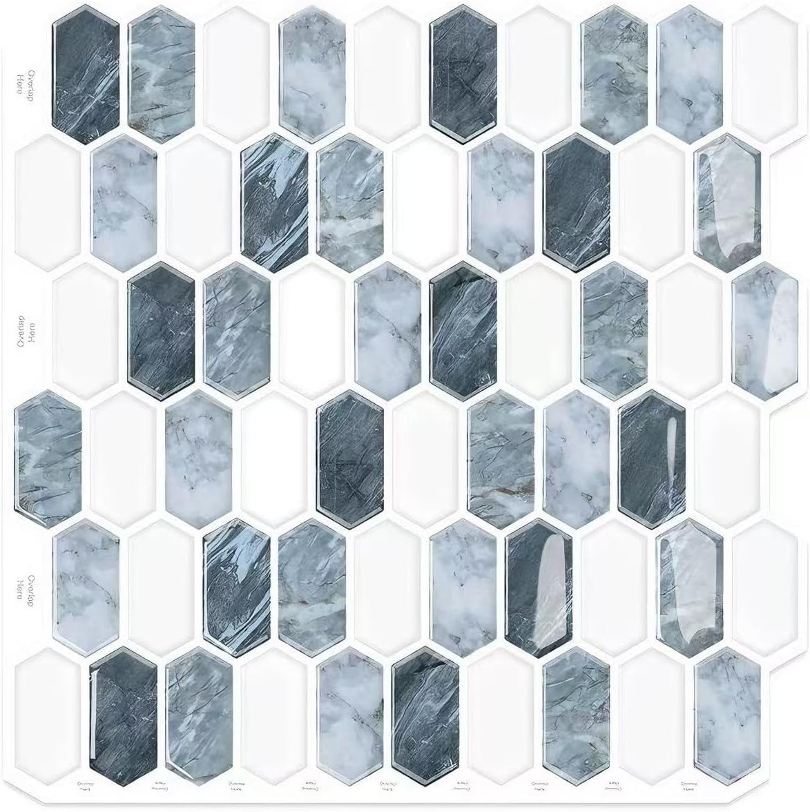 10-Sheet Backsplash Peel and Stick Tile Faux Marble 12"x12" White Blue Long Hexagon Self-Adhesive Glossy Heat Resistant Waterproof 3D Wall Panel Stick on Backsplash Kitchen Bathroom RV Fireplace