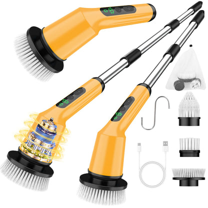 Shower Scrubber with Long Handle, Shower Cleaner Brush with 8 Floor Machine Pads, Cordless Electric Spin Scrubber for Cleaning with 2 Speed, Cleaning Supplies for Bathroom Bathtub Kitchen Floor Tile