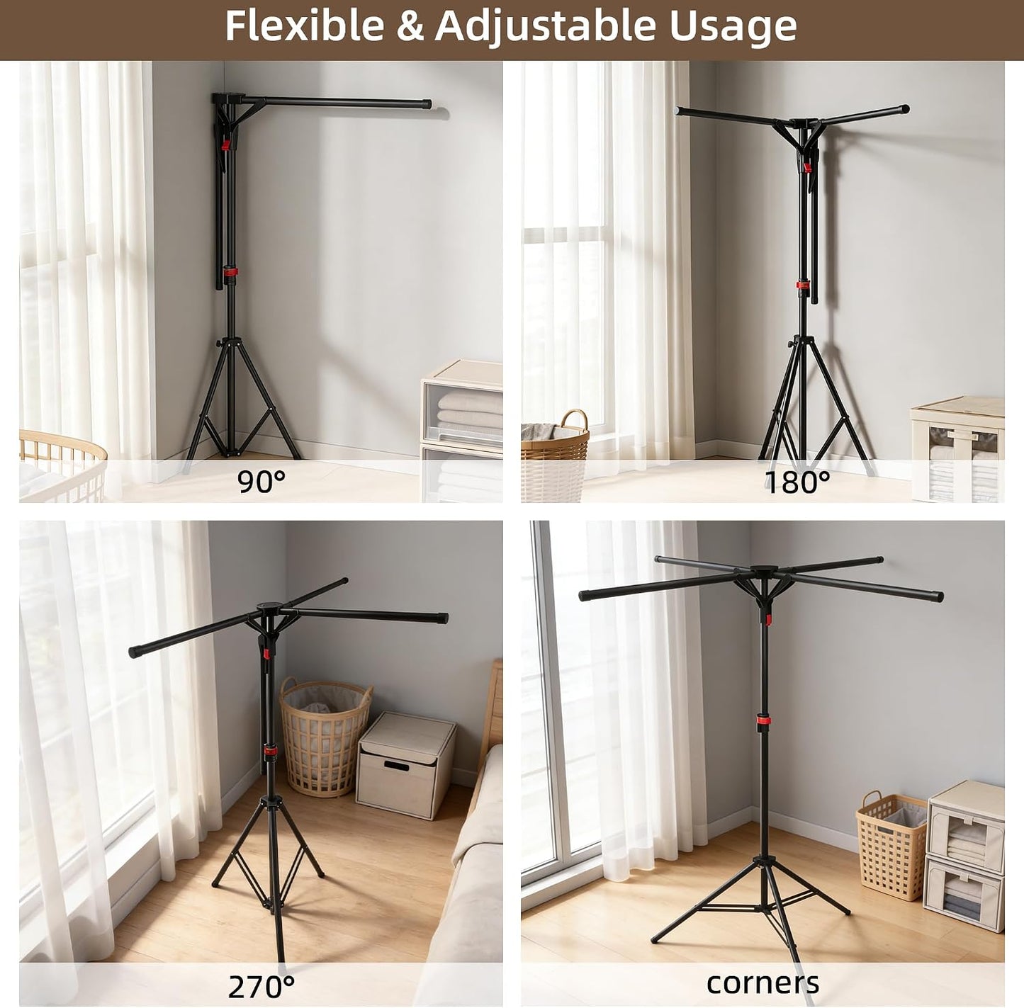 Clothes Drying Rack Foldable, Laundry Drying Rack Collapsible Space-Saving Tripod Clothing Drying Stand for Indoor/Outdoor with Folding Button, Height Adjustable