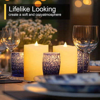 3x3 Flameless Candles with Remote Set of 2, 3 inch Battery Candles Flickering with Timer, LED Pillar Candle for Indoor/Outdoor, White