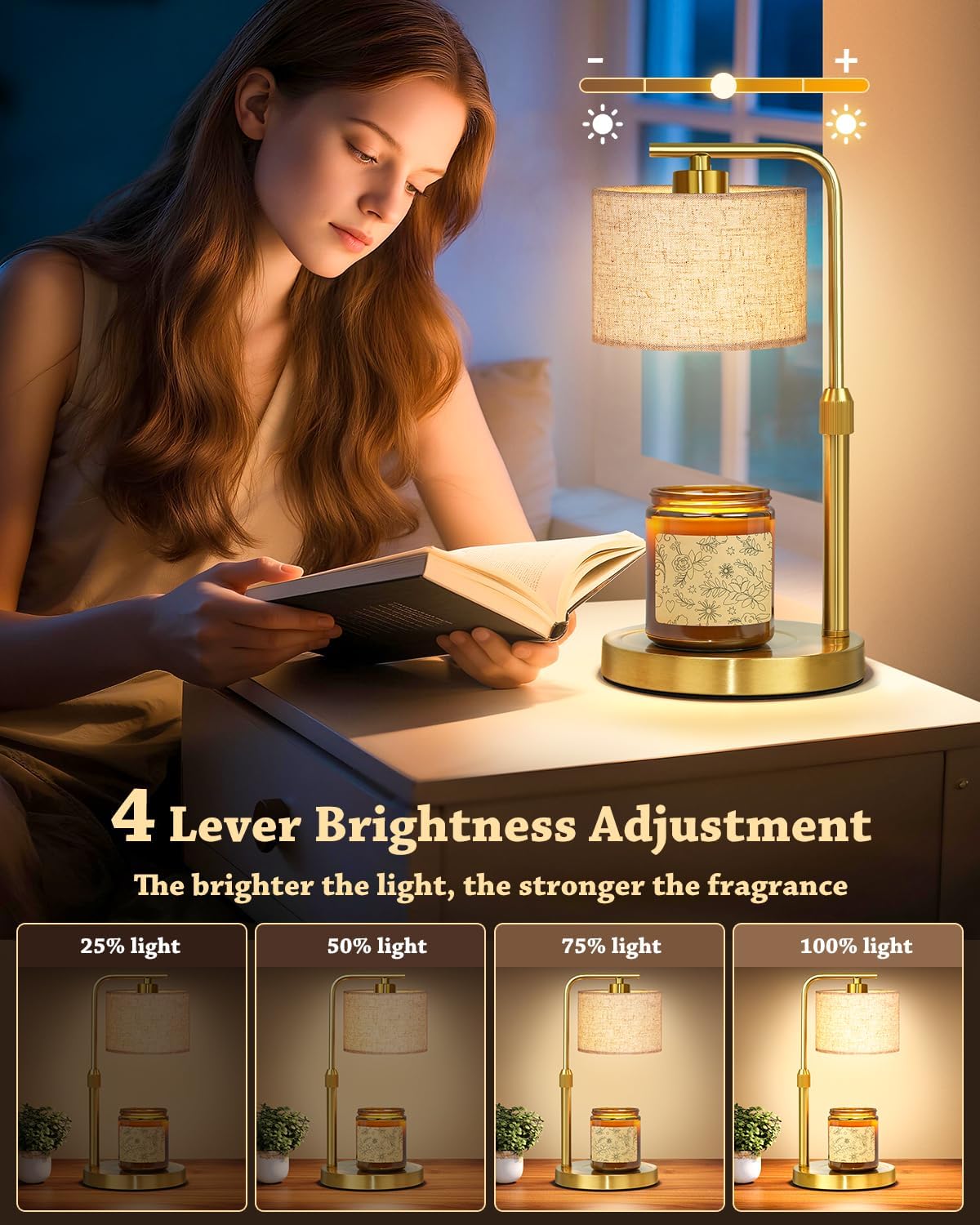 Candle Warmer Lamp with Timer Dimmer, Height Adjustable Modern Farmhouse Candle Warmer, Electric Candle Lamp Warmer with 2 Bulbs, Birthday Gifts for Women Mom, Gift for Home Decor