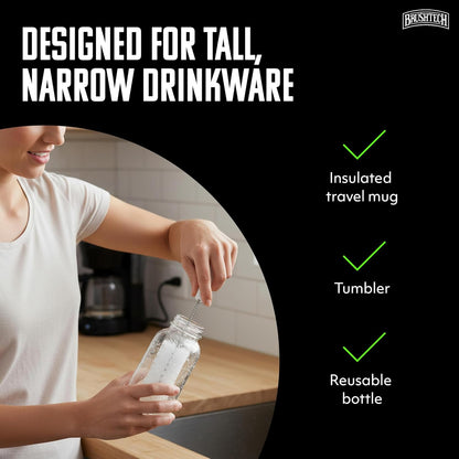 Brushtech Foam Tip Travel Mug Washing Brush – Scratch-Free Foam Head Cleaner with Bristle Body for Insulated Mugs, Tumblers & Bottles, Durable Plastic Handle Drinkware Cleaning Tool