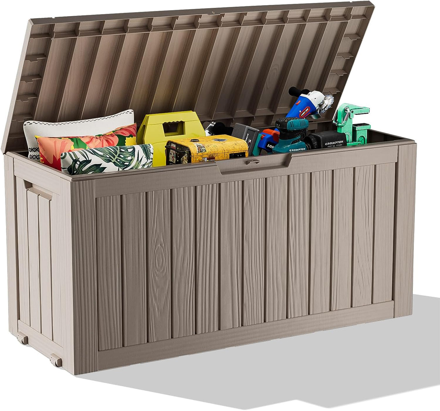 125Gal Outdoor Storage Box, Lockable Deck Box with Hydraulic Lid | Waterproof UV-resistant, Durable outdoor bin for patio cushions, pool accessories & garden tools. Keeps contents secure & dry