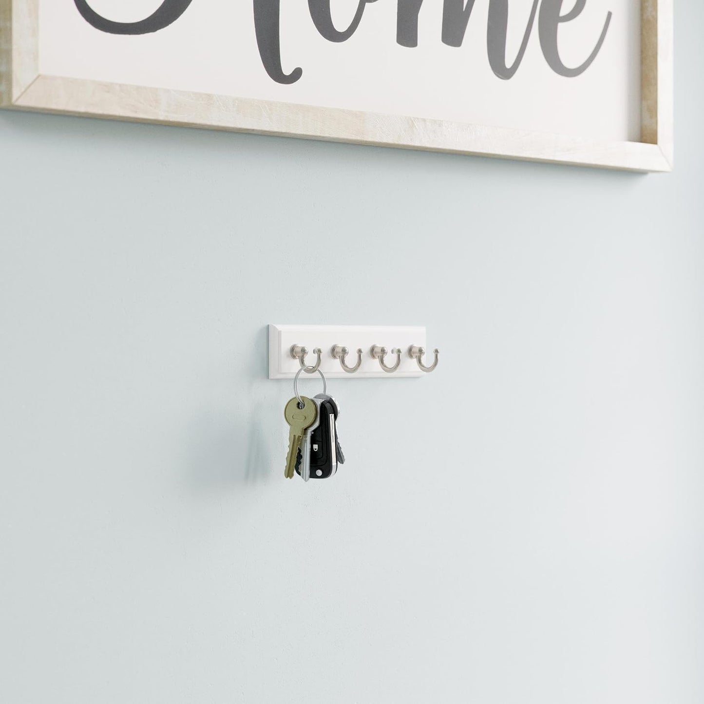 Franklin Brass Key Tidy (1-Pack) Pure White Holder 7' Wall Mount Small Item Rack 4 Hooks for Wall, Hallway, Entry Keychain Rail Organizer B46711K-PMN-R