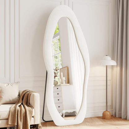 71"x32" Flannel Full Length Mirror, Arched Mirrors Full Length with Stand, Flannel Floor Mirror for Bedroom and Living Room, Full Body Mirror Hanging or Leaning, White