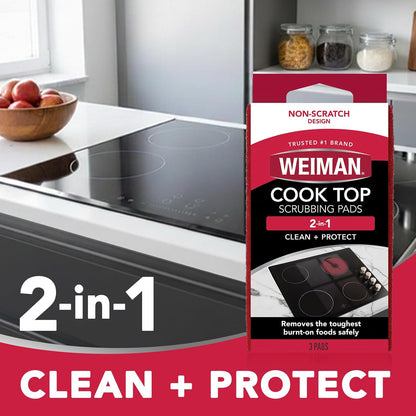 Weiman Cooktop Scrubbing Pads, 3 Count Scratch-Free Cleaning Pads for Cermaic, Glass Cooktop Surfaces, Removes Tough Burned-On Food & Residue